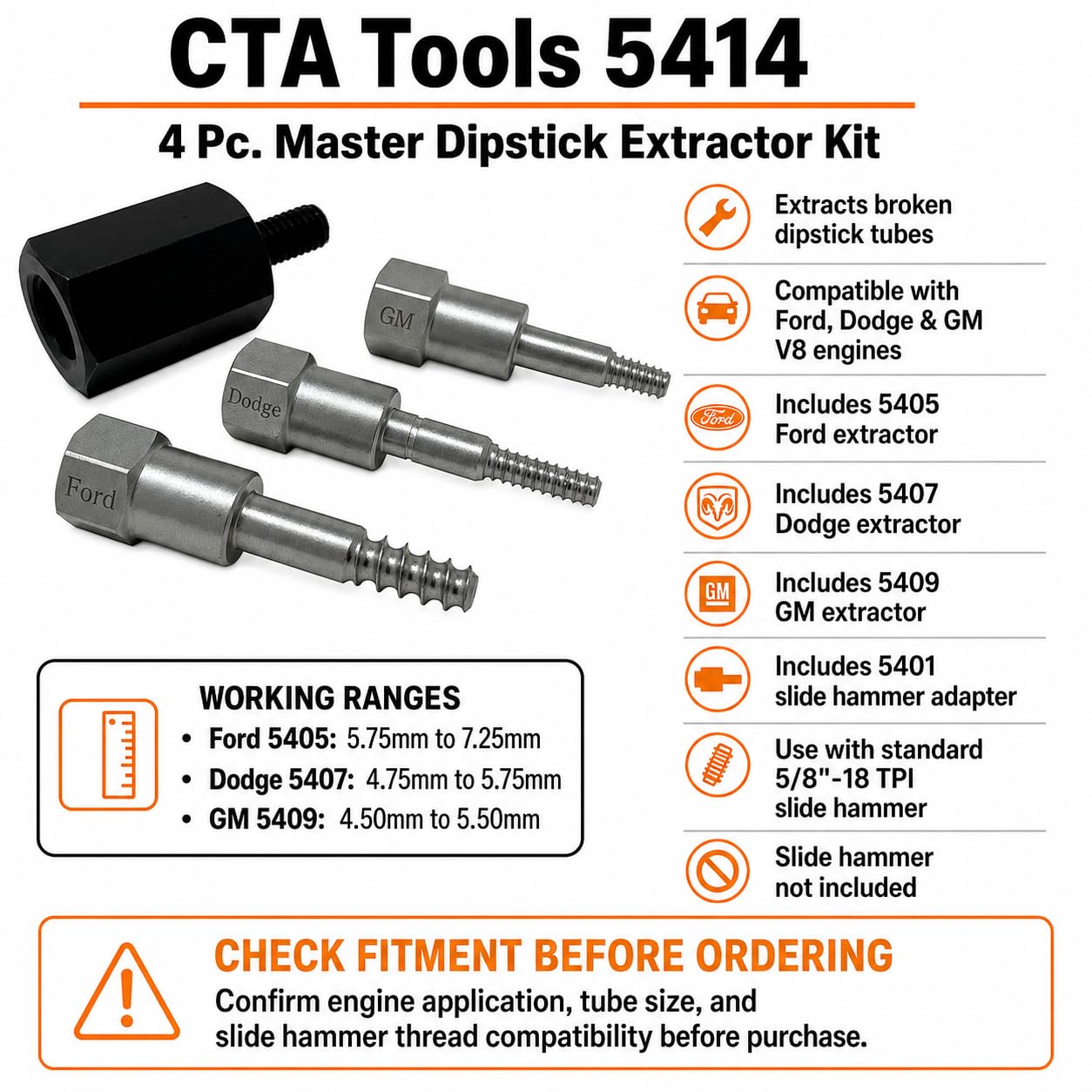 Amazon.com: CTA Tools 5414 4-Piece Master Dipstick Tube Extractor